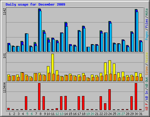 Daily usage for December 2009